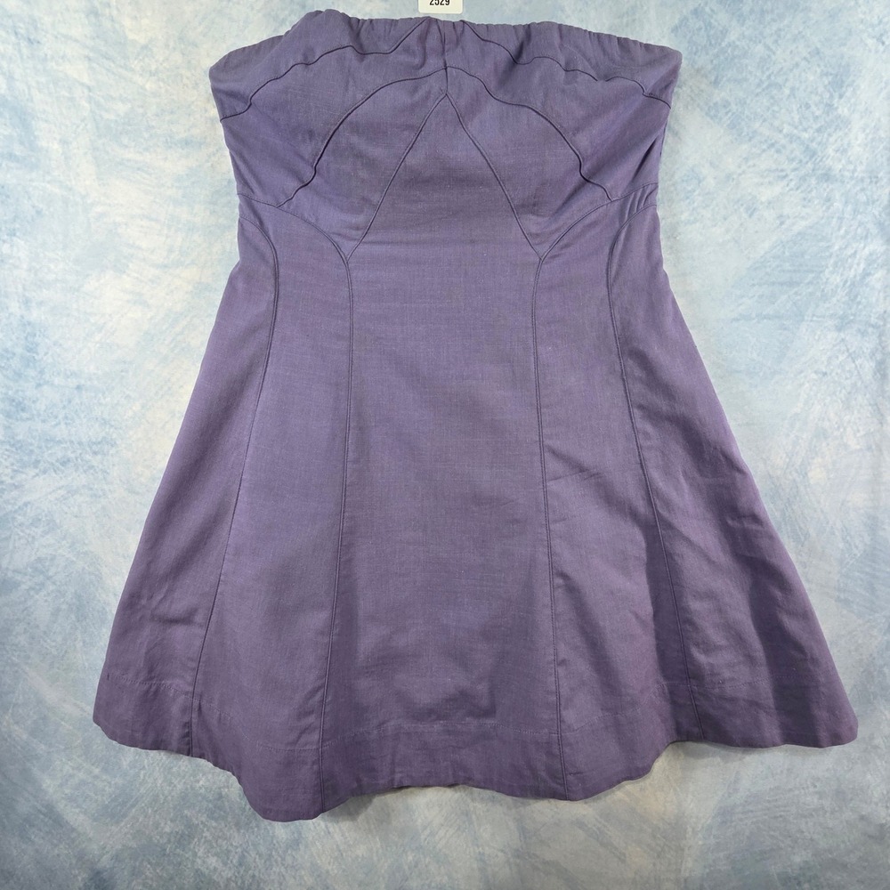 Sovere Purple Strapless Linen Blend Mini Dress Smocked Back Size US M AU 10